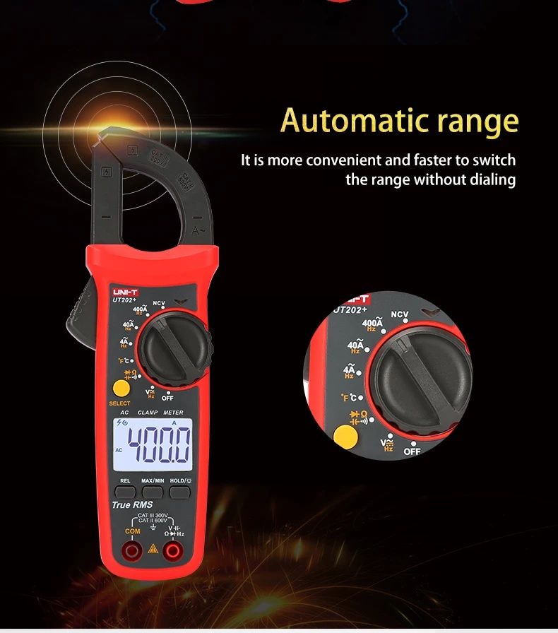 UNI-T UT204+ UT202A+ AC Amperimetric Clamp Meter 600A Hook Ammeter NCV ...