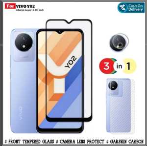 Paket 3in1 Full Tempered Glass Vivo Y02 Vivo Y20sG Vivo Y12s Vivo Y20s Vivo Y20 Vivo Y21 Vivo Y21s 2021 Vivo Y33s Free Anti Gores Camera Dan Graskin Anti Jamur Pengiriman Cepat