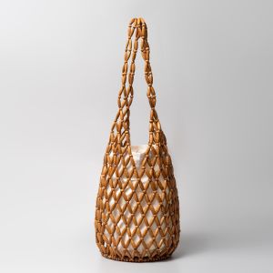 Women Woven Hand Bag Exquisite Design Hollow-out Wooden Bead Tote Bucket Shoulder Bag Female Handmade Beaded Handbag2026
