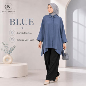 【NYDIA FASHION】S-5XL Korean Women Muslim Casual Solid Irregular Casual Baggy Blouse Button Clothing Shirts Wanita Fashion