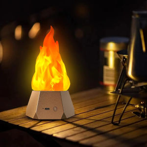 Realistic Flickering Flame LED Night Light Premium Metal Base Courtyard Landscape Lamp Outdoor Camping Tent Light Holiday Ambiance Decorative Lighting 3 Modes