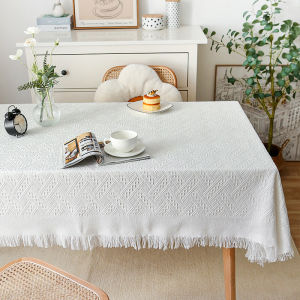 Nordic Style Solid Color Tablecloth Knitted Fabric Dining Table Cloth Lace Coffee Table Cover Dustproof Desk Rectangular Tablecloth
