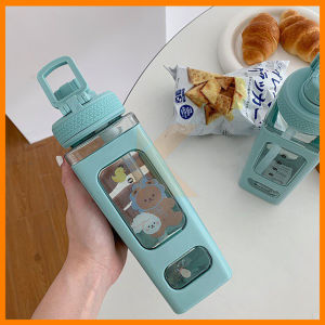 【K-Home】Korean Square Bear Water Bottle Large Capacity Bottle Student Portable Bottle With Straw Water Bottle BPA Free