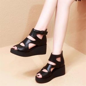 Free Shipping Spring And Summer Sandals WomenS High Heels Platform Sandals Thick-Soled Sandals Wedge Heels Peep-Toe Sandals WomenS Shoes Hollow-Out Roman Sandals Breathable