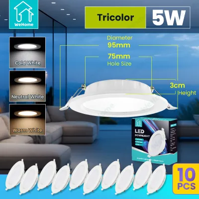 WeHome 10 Pack Ultra Thin LED Ceiling Light Pin Light Panel Lights 3 Colors 3500K/4000K/6500K Selectable 5W 9W LED Recessed Downlight for Living Room Bedroom Bathroom Office