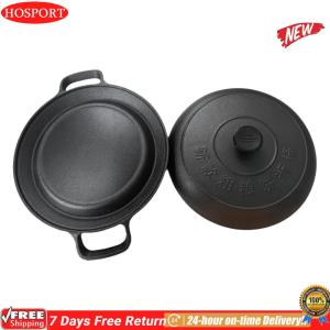 [HOSPORT Official Mall]Cast Iron Skillet with 2 Side Handles Fry Pan No Chemical Coating Frying Pan with Lid Gas Stove Friendly