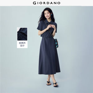 Giordano Women Cotton fake two-piece french terry polo dress Free Shipping 05466458