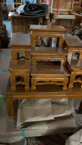 โต๊ะหมู่บูชา หมู่7 (ขนาดเล็ก) ความกว้างแต่ล่ะโต๊ะ3นิ้ว งานไม้สักพร้อมลงสี