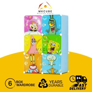 6 Wardrobe Kids Cartoon SpongeBob Cabinet Baby Storage Home Diy Clothes Page Almari Pakaian Baju Kanak Kanak