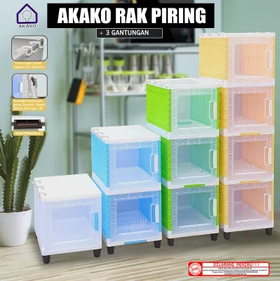 Lemari Rak Piring AKAKO + nampan pembuangan air [ SUSUN 3 ALIAS 3 BOX ] ukuran 33 x 38 x 95 cm bagus praktis keren
