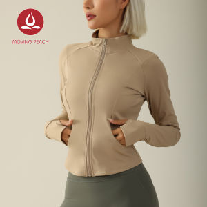 Moving Peach Women Sports Jacket Slim Fit Running Zip-up Jacket Front Pockets Quick dry Buttery Soft Gym Pilates ASH