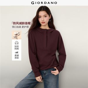 Giordano Beau Monde Women 100% cotton half zip placket hoodie Free Shipping 13326635
