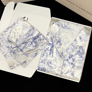 Ink Dyed Luxury Popular New Summer Satin Silk Pajamas for Women Short Sleeved Shorts Sleepwear Women Lapel Home Clothing