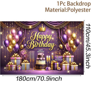 【Reusable】180*110Cm luxury black gold Happy Birthday Backdrop banner birthday gift Background shine Birthday Party 【in stock】