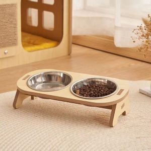 Pet Bowl with Stand Dog Cat Stainless Steel Double Bowl Food Water Feeder Spine Protection Pet Dispenser Kucing