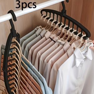 3pcs Black Plastic Clothes Hangers - Space-Saving Multi-Hook Design for Neat Wardrobe Organization Durable and Lightweight for Home or Travel Use Hangers for Clothes