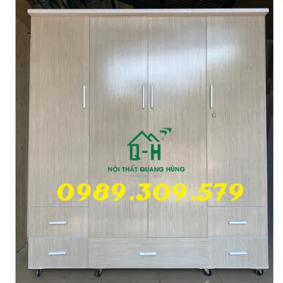 TỦ NHỰA ĐÀI LOAN 4 CÁNH 1M8 X 1M4 X 45CM KEM SỒI CAO CẤP