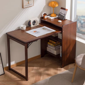 Foldable desk bookcase integrated Table Folding Computer Table Study Tables with Shelf Small Folding Writing Desk