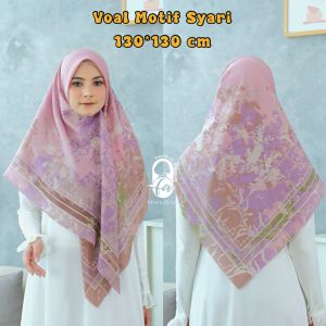 ASHIQAA PUTIH Hijab Segiempat Motif Ukuran Jumbo Syari 130x130 Bahan Voal Premium