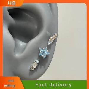 HB Fashion Temperament Blue Red Zircon Wing Ear Bone Nail Earrings For Women Men Jewelry Accessries Gifts