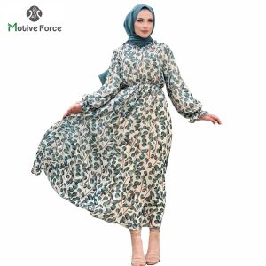 Motive Force Floral Dress Long Print Sleeve Women Dress Fashion Women Wear Chiffon Abaya