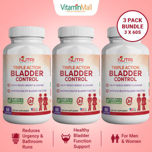 TRIPLE PACK - Nutri Botanics Triple Action Bladder Control Supplement - Reduce Frequent Urination Bathroom Trips Runs Urgency & Leakage - 60 Capsules