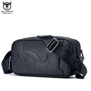 BULLCAPTAIN Leather Big Logo Single Shoulder Messenger Bag Mens Leisure Travel Double-layer Storage Office Bag