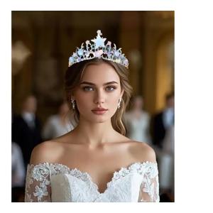 Mẫu mới vương miện cô dâu Âu Mỹ thủ công đính đá và hạt cườm hợp kim đính sequin hình sao biển vương miện công chúa cho đám cưới.