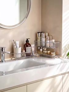 Double-Layer Stainless Steel Vanity Cosmetic Storage Rack - Double-layer stainless steel cosmetic storage rack bathroom washstand desktop o
