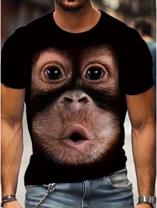 Funny Summer Mens T-Shirt 3D Printed Monkey Graphic Tee Short Sleeve T-Shirts Streetwear O-Neck Tops Oversized Mens Clothing