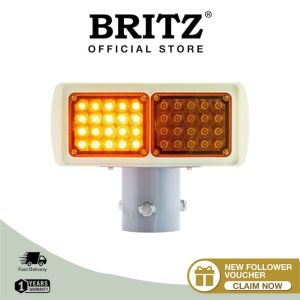 BRITZ LED Solar Warning Double Sided Amber Flashing 1000 Meters Visible Solar Charge IP65 Weatherproof Road Safety Light