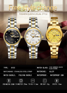 100% Authentic OPK Fashion Watch For Women Original Pawnable Waterproof Korean Style Elegant Stainless Steel Casual Watch Dual Calendar Luminous Display Black/White/Gold [Free Box]