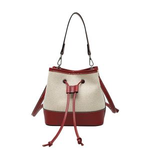 IELGY Vintage Contrast Color Bucket Female Bag
