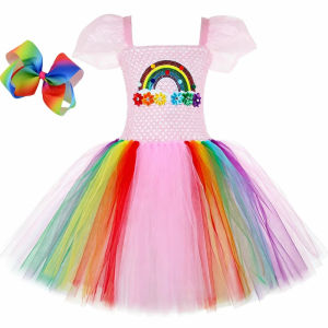 11.11 Soft Pastel Rainbow Tiered Mesh Ball Gown Sparkle Star Detail Princess Costume for Easter Holiday Carnival Night Party Dress Up h261016