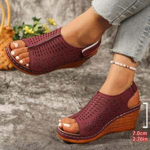 Free Shipping New Thick-Soled WomenS Shoes Wedge Heel WomenS Sandals One-Strap Platform Sandals With Cut-Out Design Fashionable And Casual Open-Toe Sandals For Summer