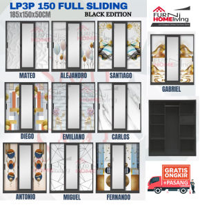 KLIKFURNITURE EXTRA LARGE Lemari Pakaian Besi 3 Pintu Sliding + Cermin HARPER XL