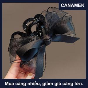 【CANAMEK】 Đen Lưới Bow Móng Vuốt Tóc Clip Lớn Cá Mập Claw Tóc Clip Bowknot Kẹp Tóc Barrettes Cho Tóc Đuôi Ngựa Phụ Nữ Tóc Phụ Kiện