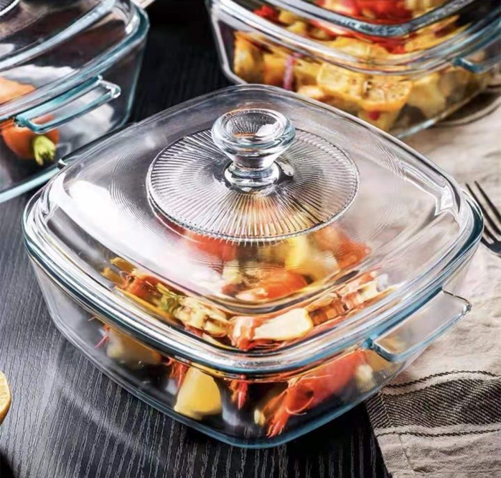 Microwaveable Square Tempered Bakeware Glass Transparent with Cover ...