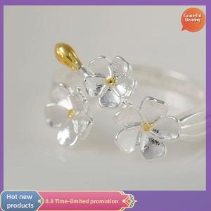 Graceful แหวนเปิดดอกไม้ที่ละเอียดอ่อนปรับได้สำหรับผู้หญิงแหวนนิ้วสีเงินเรียบง่ายเครื่องประดับที่ดีของขวัญสำหรับผู้หญิง