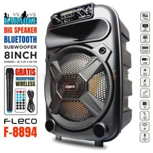 Salon bluetooth full bass komplit Fleco F-8894 C karaoke Speaker bluetooth full bass subwoofer 8.5 inch speaker aktif