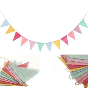 4M 12PCS Colorful Jute Linen Flags Pennant Birthday Bunting Banners Wall Hanging Wedding Hanging Banner Party Garland Home Decor