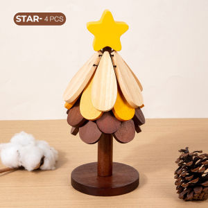 [SG] Christmas Tree Coaster Set Natural Wooden Tree Shape Trivet Table Decor Coaster 4/5 Layers