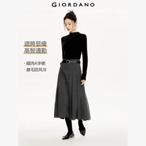 Giordano Women Chunky brushed twill pleated long skirt Free Shipping 18463633