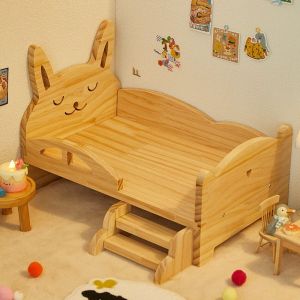 HEY MISS Pig Rabbit Doll Miniature Bed Animal Shape With Stairs Wooden Mini Bed Exquisite Play House Dollhouse Toy Bed Doll Accessory
