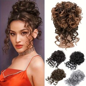 NOVELLEO Synthetic Messy Curly Hair Bun Elastic Drawstring Ponytail Extension False Hair Pieces Hair Accessories Fake Large Wave Chignon for Women