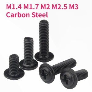 M1.4 M1.7 M2 M2.5 M3 Black Carbon Steel Cross Phillips Pan Round Truss Head With Washer Padded Collar Screw Bolt