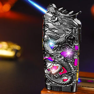 Hột Quẹt Bật Lửa Gas D039 Lộ Thiên Ốp Họa Tiết Rồng Nổi Độc Đáo Có Đèn Led Cực Kỳ Nổi Bật - Nhiều Màu