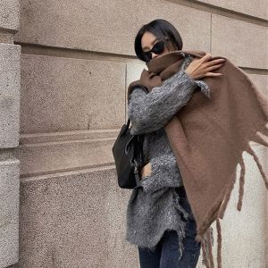 YSUNNY Thick Fashion Windproof Solid Color Autumn Winter Shawl Scarf Foulard Thick Blanket Luxury Cashmere Scarf Pashmina Bandanna Women Scarf Cape Wraps