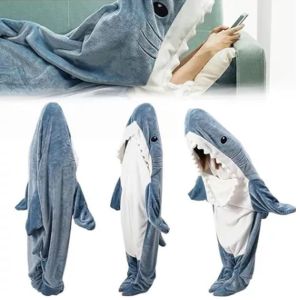 PRIMEPICKGLOBAL Flannel Shark Blanket Wearable Soft Cozy Hooded Throw Blanket Stay Warm Sleeping Bag