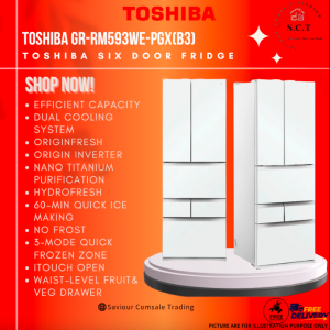 Toshiba GR‑RM593WE‑PGX(B3) Multi‑Door Fridge 451 L– No‑Frost Dual Cooling Waist‑Level Drawer